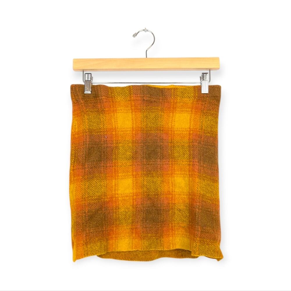 Toad & Co Merino Wool Sweater Skirt M Yellow Plaid Heartfelt Cozy Winter Casual